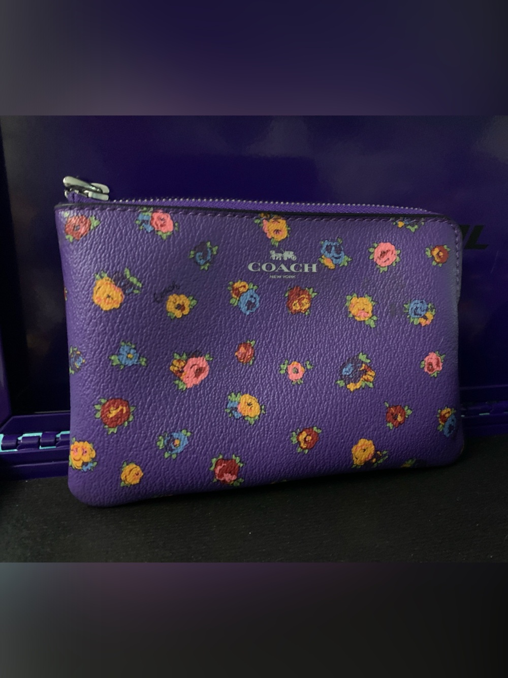COACH Purple Floral Zip Wallet & Card Case Set - Picture 2 of 8